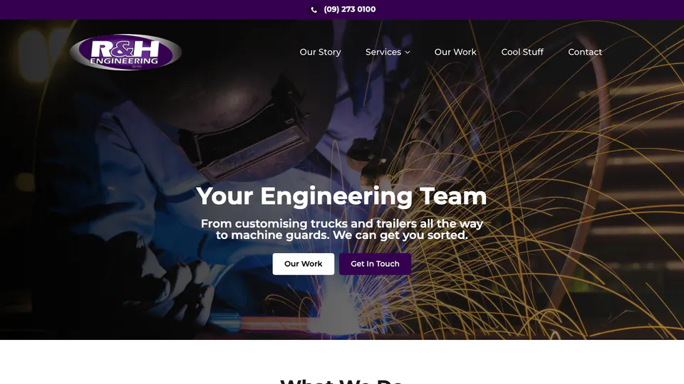 R&H Engineering website displayed inside a browser screen