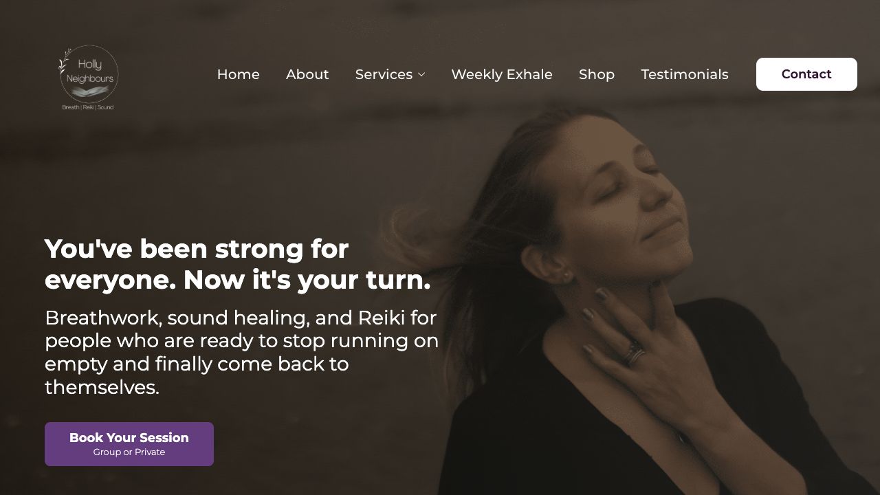 Holly Neighbours wellness website displayed on a desktop screen