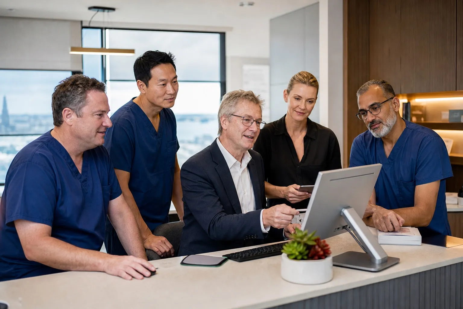 New Zealand specialist clinic team reviewing patient information together