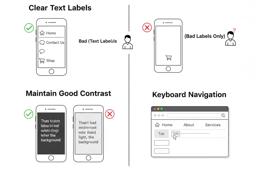 When Was the Last Time You Looked at Your Website Menu? 7 Web Design Image Accessible website menu with clear text labels and strong color contrast