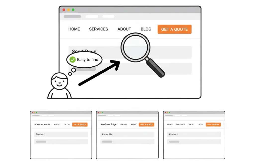 When Was the Last Time You Looked at Your Website Menu? 8 Web Design Image Website menu with clear call-to-action button like Get a Quote or Book a Consultation