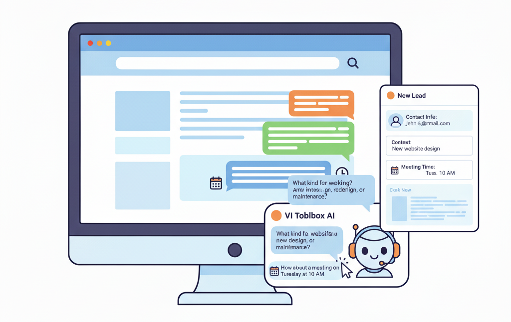 Web Design Image Automated website assistant handling vague questions, typos, and scheduling directly in the CRM
