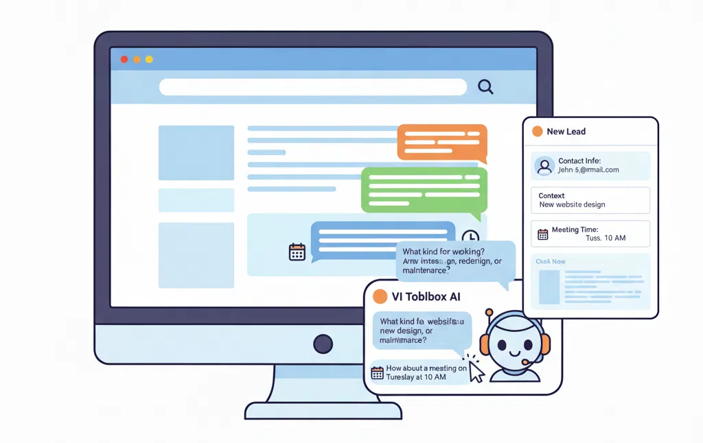 AI Chat Bots Built Into Your CRM 3 Web Design Image Automated website assistant handling vague questions, typos, and scheduling directly in the CRM