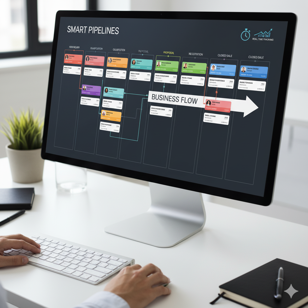 Smart sales pipeline tracking opportunities from first message to closed sale