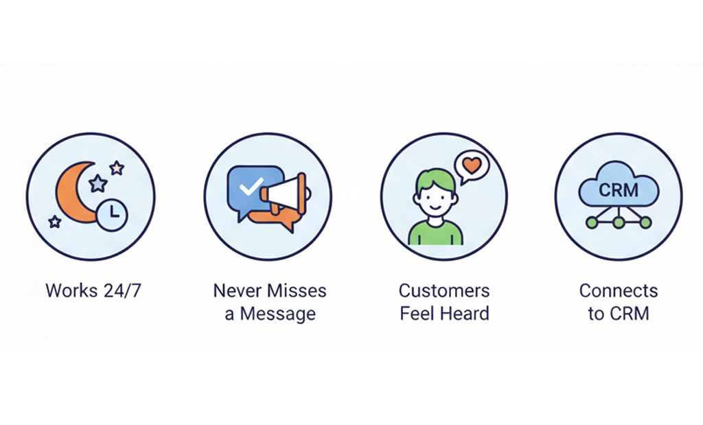 AI chat assistant working 24/7, connecting every customer interaction to the CRM