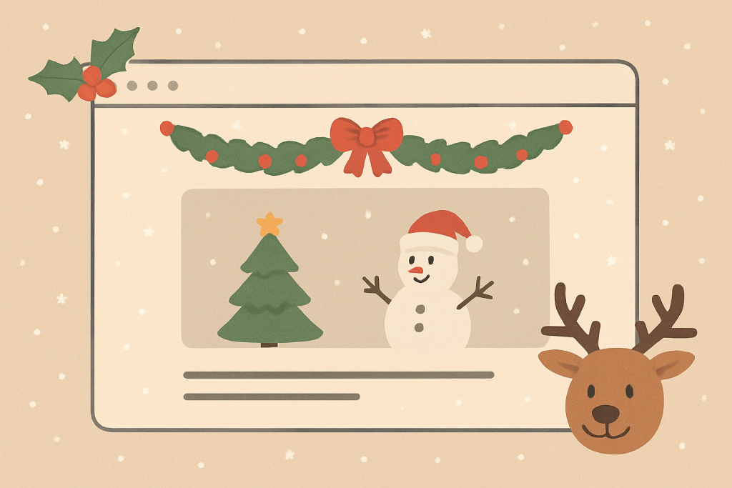 Website with subtle Christmas-themed design elements like snow and festive accents