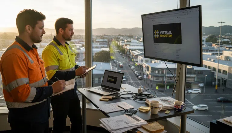 Electricians planning website workflow in city office