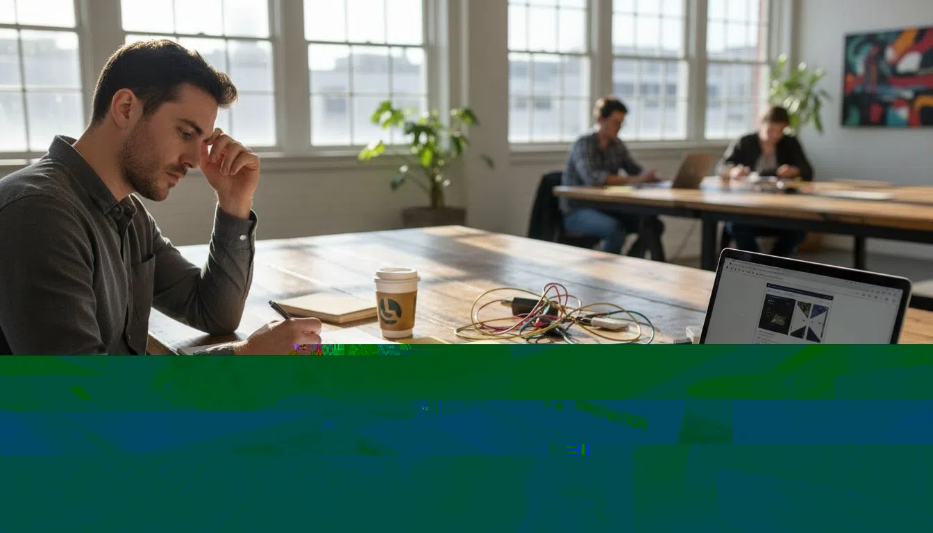 Web designer sketching at coworking desk