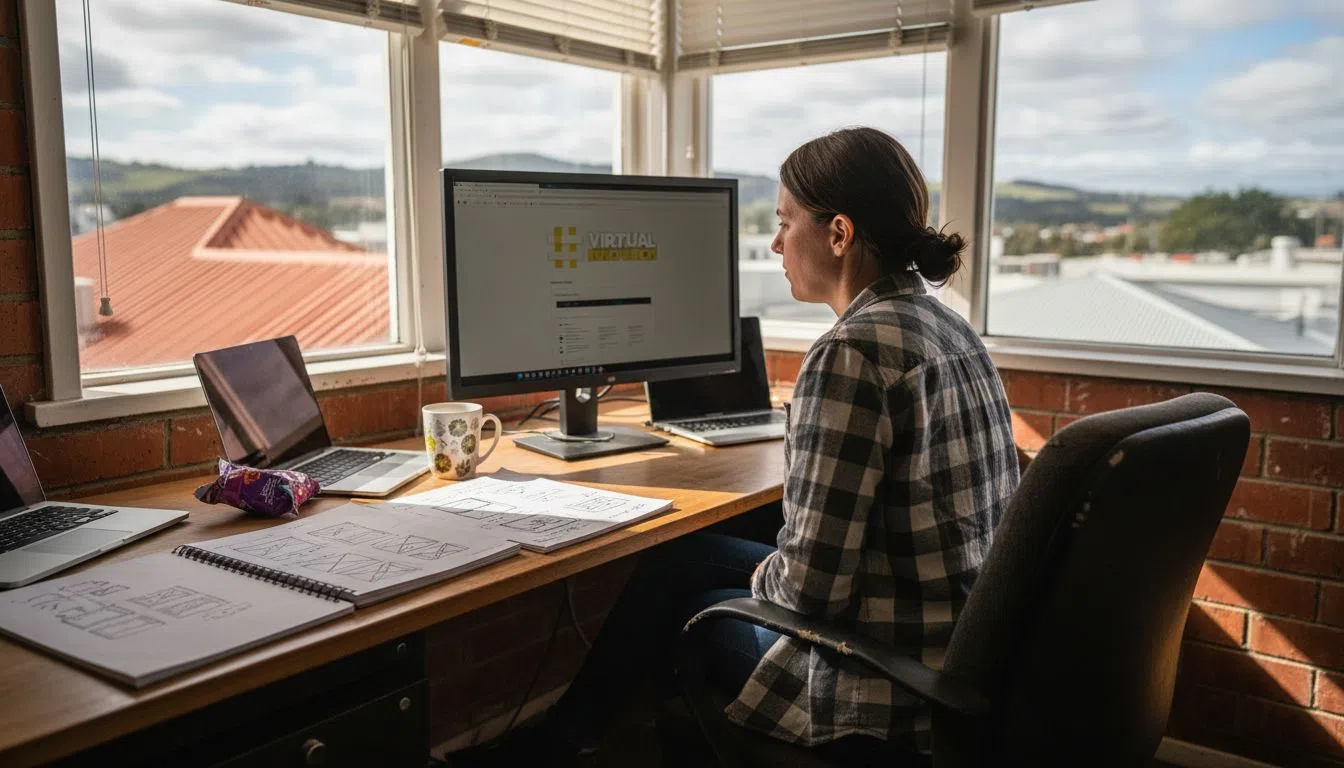 Web designer updating site in city office