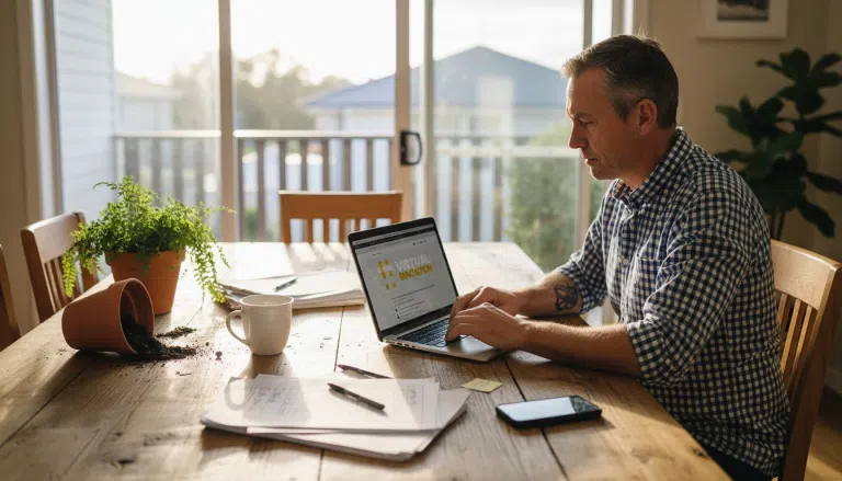 NZ business owner updating website at home