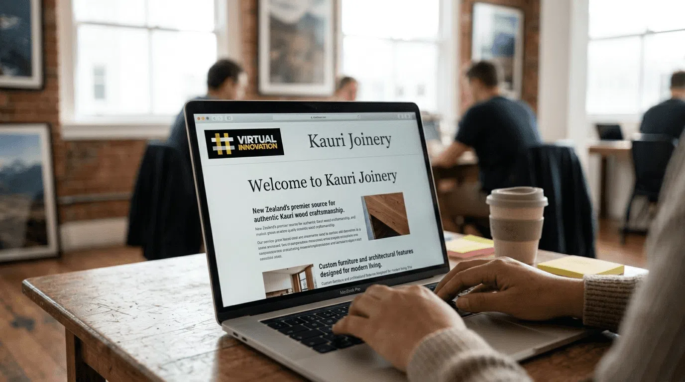 Business owner building website in New Zealand office