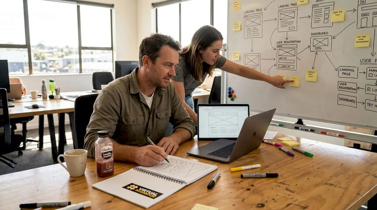 Designers creating website wireframes in open office