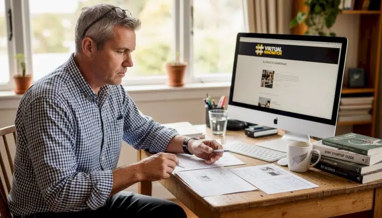 Business owner planning website layouts