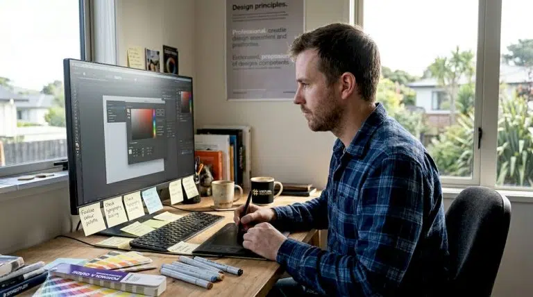 Web designer editing colour palette workspace