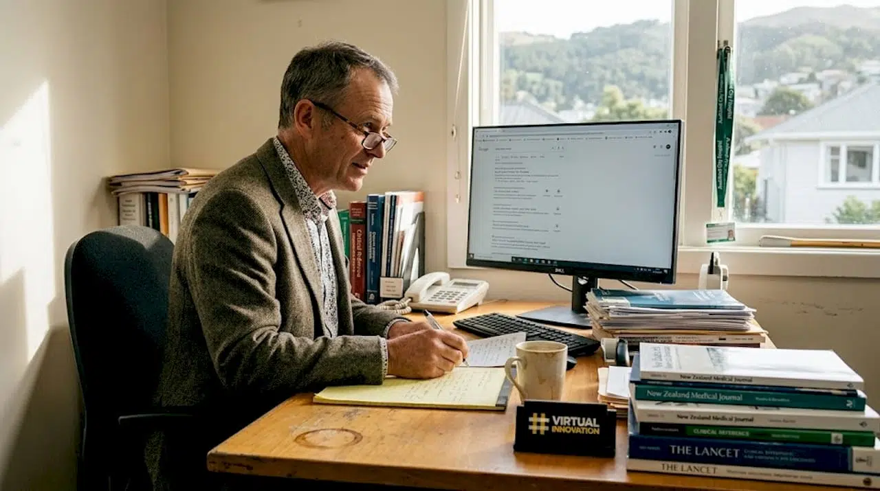 Surgeon researching local SEO in office